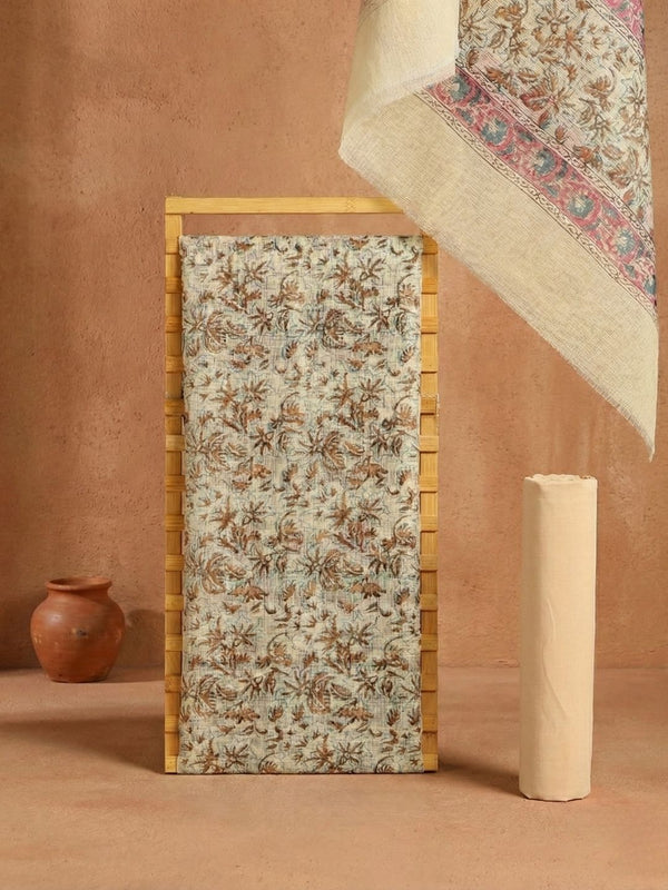 Indiehaat | Pure Kota Doria Blockprint Suit Brown