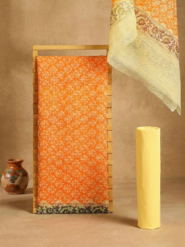 Indiehaat | Pure Kota Doria Blockprint Suit Orange