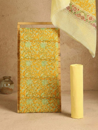 Indiehaat | Pure Kota Doria Blockprint Suit Yellow