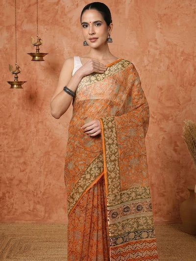 Indiehaat | Kota Doria Hand Block Print Multicolor Saree