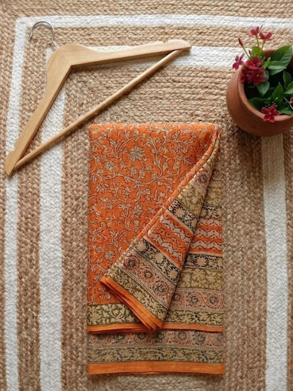 Indiehaat | Kota Doria Hand Block Print Multicolor Saree