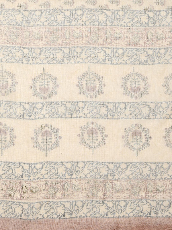 Indiehaat | Kota Doria Hand Block Print Multicolor Saree