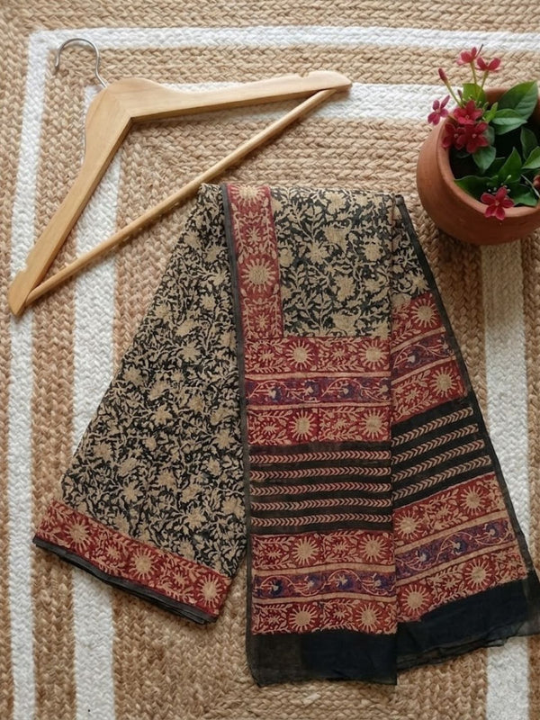 Indiehaat | Kota Doria Hand Block Print Multicolor Saree