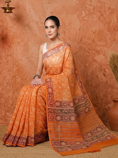 Indiehaat | Kota Doria Hand Block Print Multicolor Saree