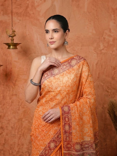 Indiehaat | Kota Doria Hand Block Print Multicolor Saree