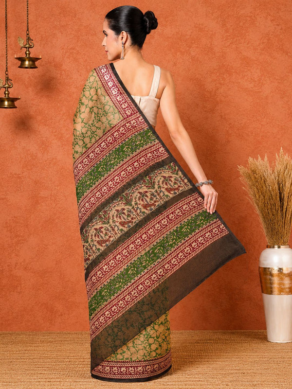 Indiehaat | Kota Doria Hand Block Print Multicolor Saree