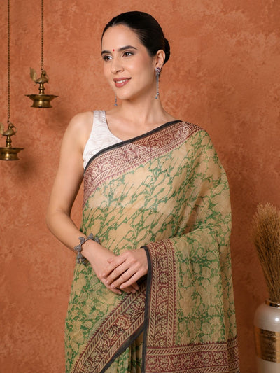 Indiehaat | Kota Doria Hand Block Print Multicolor Saree