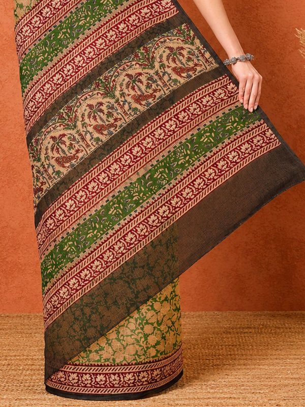 Indiehaat | Kota Doria Hand Block Print Multicolor Saree