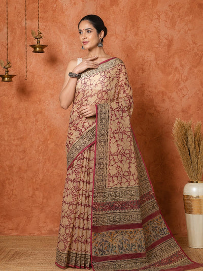 Indiehaat | Kota Doria Hand Block Print Multicolor Saree