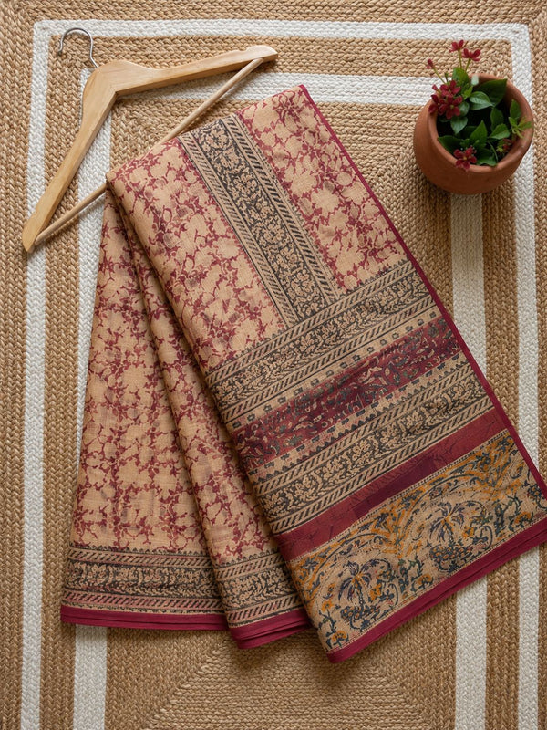 Indiehaat | Kota Doria Hand Block Print Multicolor Saree