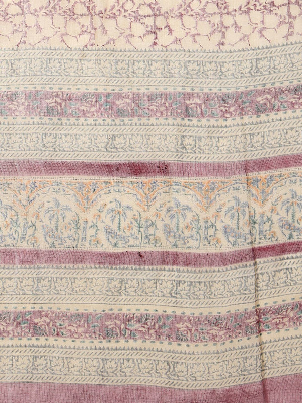 Indiehaat | Kota Doria Hand Block Print Multicolor Saree