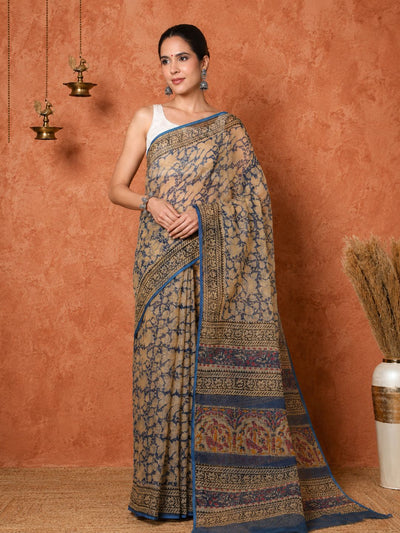 Indiehaat | Kota Doria Hand Block Print Multicolor Saree
