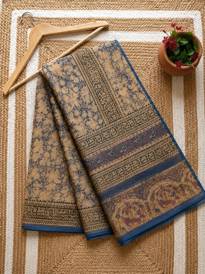 Indiehaat | Kota Doria Hand Block Print Multicolor Saree