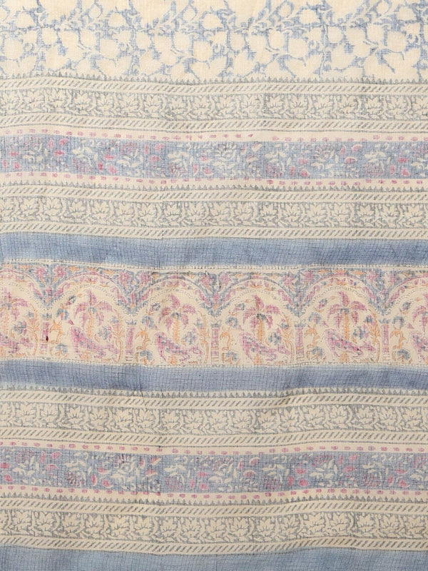 Indiehaat | Kota Doria Hand Block Print Multicolor Saree