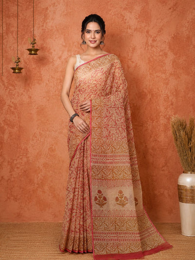 Indiehaat | Kota Doria Hand Block Print Multicolor Saree