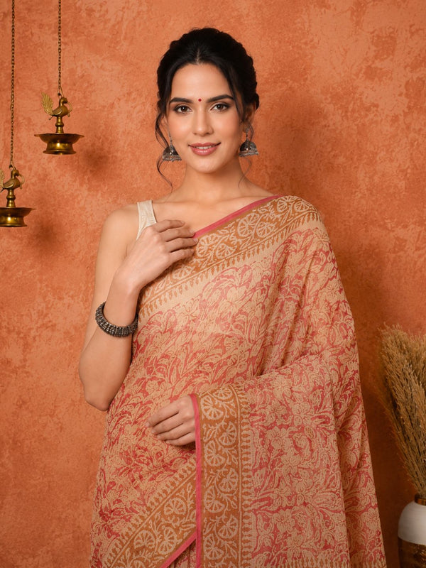Indiehaat | Kota Doria Hand Block Print Multicolor Saree