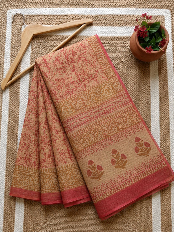 Indiehaat | Kota Doria Hand Block Print Multicolor Saree
