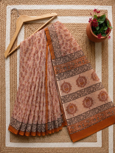 Indiehaat | Kota Doria Hand Block Print Multicolor Saree