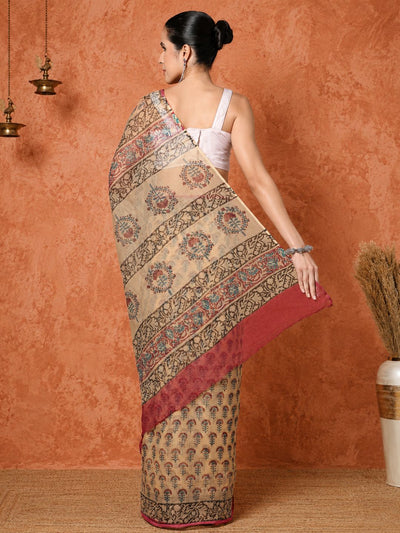 Indiehaat | Kota Doria Hand Block Print Multicolor Saree