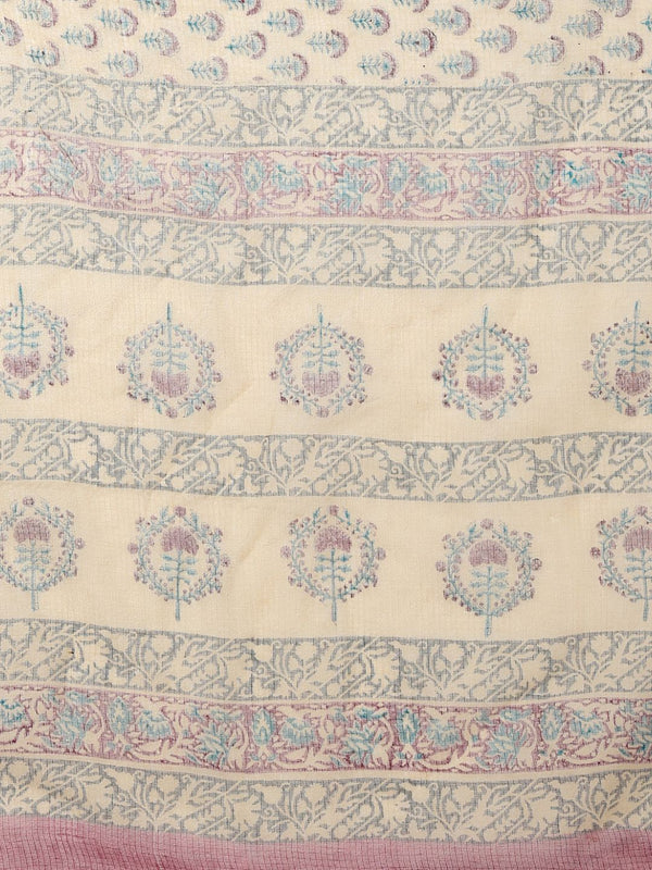 Indiehaat | Kota Doria Hand Block Print Multicolor Saree