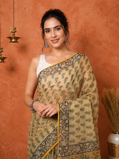 Indiehaat | Kota Doria Hand Block Print Multicolor Saree