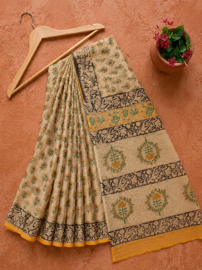 Indiehaat | Kota Doria Hand Block Print Multicolor Saree