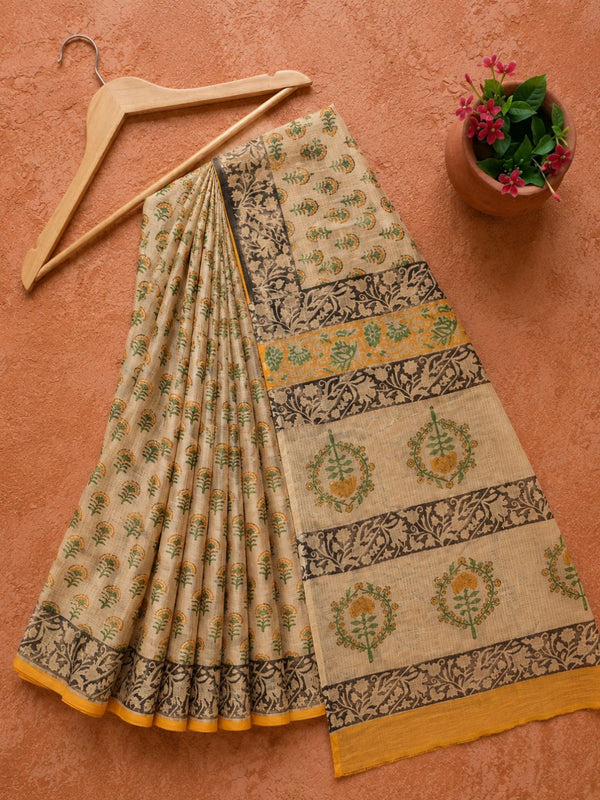 Indiehaat | Kota Doria Hand Block Print Multicolor Saree