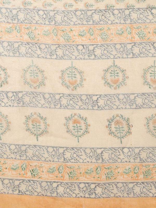 Indiehaat | Kota Doria Hand Block Print Multicolor Saree