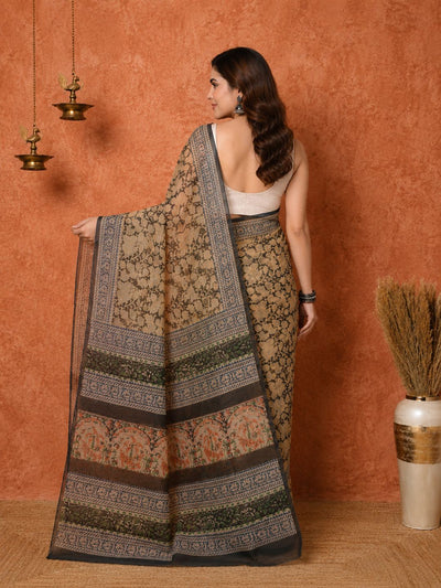 Indiehaat | Kota Doria Hand Block Print Multicolor Saree