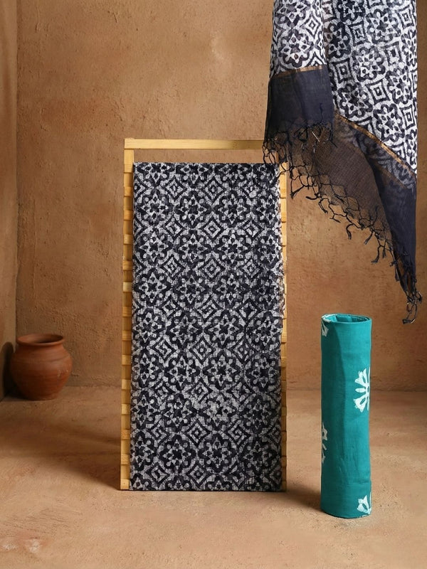 Indiehaat | Kota Doria Hand Wax Batik Suit Blue