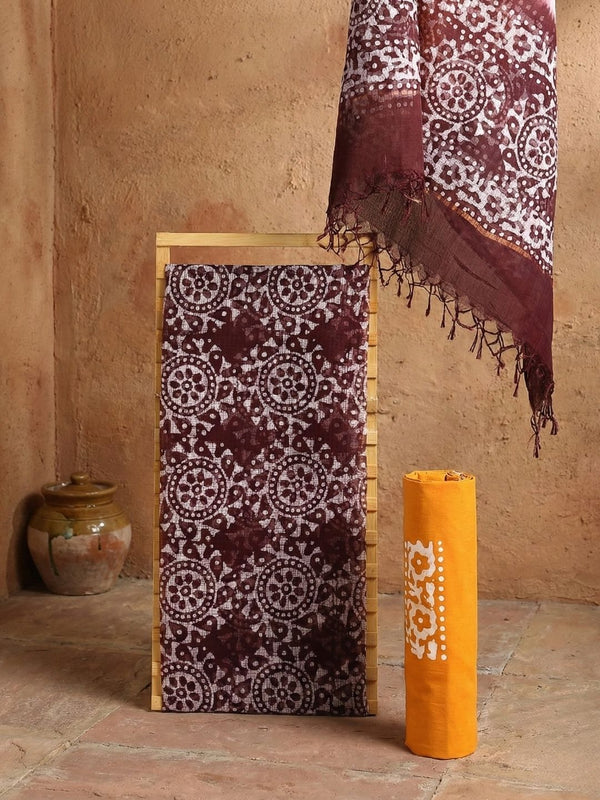 Indiehaat | Kota Doria Hand Wax Batik Suit Brown