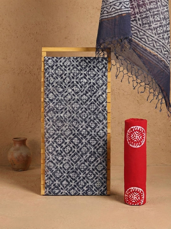 Indiehaat | Kota Doria Hand Wax Batik Suit Blue