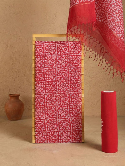 Indiehaat | Kota Doria Hand Wax Batik Suit Red