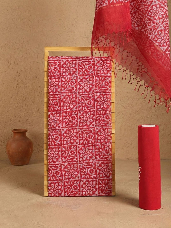 Indiehaat | Kota Doria Hand Wax Batik Suit Red