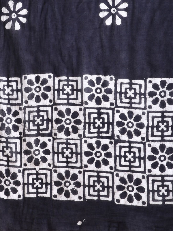 Indiehaat | Pure Mul Cotton Hand Wax Batik Suit White & Black