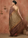 Indiehaat | Kota Silk Ghicha Stripe Embroidery Saree Brown