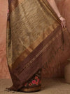 Indiehaat | Kota Silk Ghicha Stripe Embroidery Saree Brown