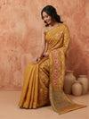 Indiehaat | Kota Silk Ghicha Stripe Embroidery Saree Yellow