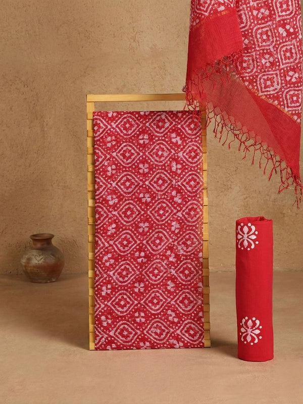 Indiehaat | Kota Doria Hand Wax Batik Suit Red