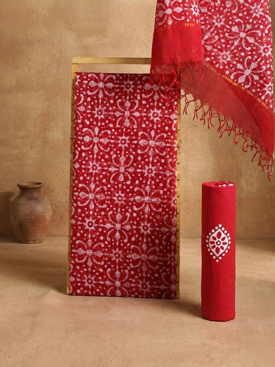 Indiehaat | Kota Doria Hand Wax Batik Suit Red