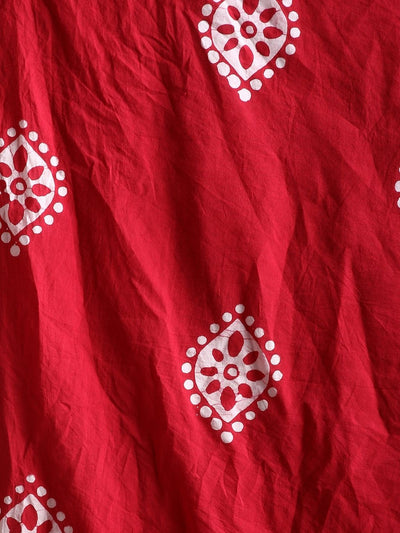 Indiehaat | Kota Doria Hand Wax Batik Suit Red