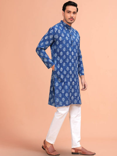 Indiehaat | Ajrakh Printed Cotton Kurta Pyjama Blue