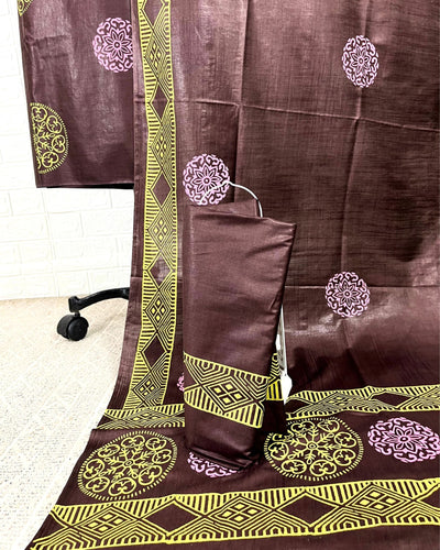 Katan Silk Earthy Blockprint Brown Suit