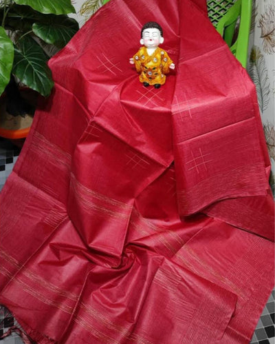 Katan Silk Saree Red Handcrafted