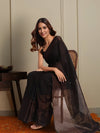 Indiehaat | Pure Linen Zari Weaving Saree Black