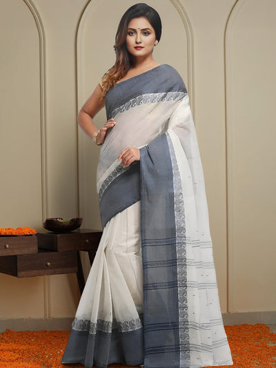 Indiehaat | Pure Cotton Jamdani Saree White