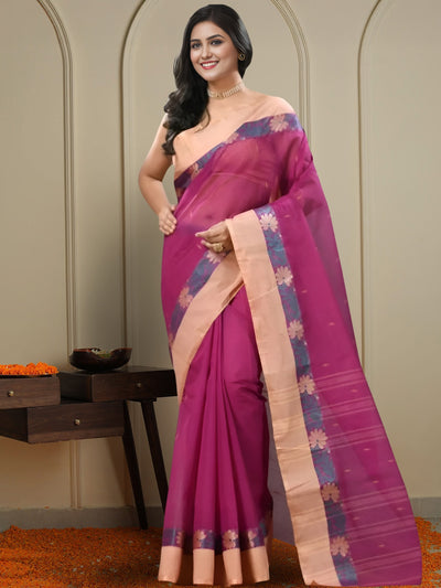 Indiehaat | Pure Cotton Jamdani Saree Pink