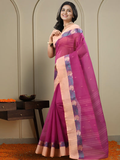 Indiehaat | Pure Cotton Jamdani Saree Pink