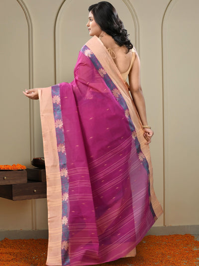 Indiehaat | Pure Cotton Jamdani Saree Pink