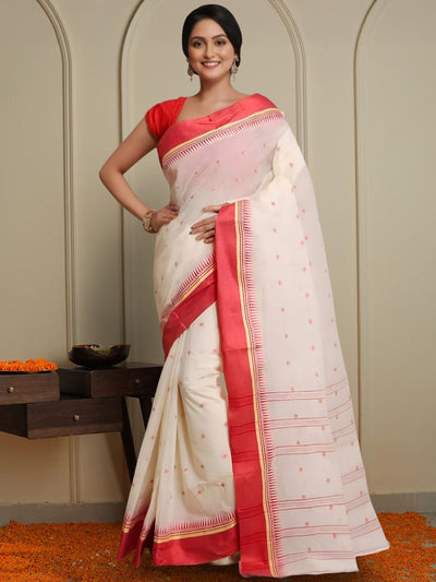 Indiehaat | Pure Cotton Jamdani Saree White